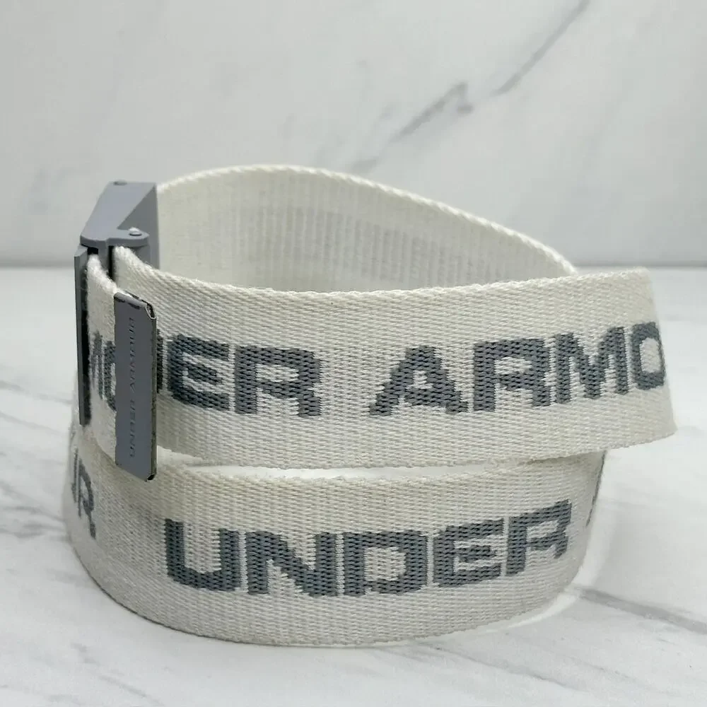 Mens Under Armour White Silver Spell Out Web Belt Small ✨